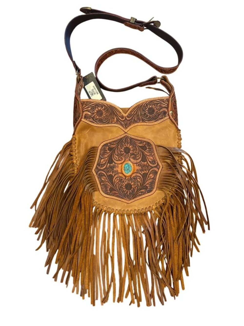 American Darling Tooled Leather Fringe Crossbody Bag NWT Western Nashville Rodeo